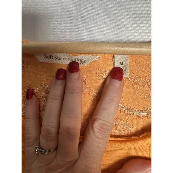 Soft Surroundings Shift Dress Womens Sz M Embroidered Cottagecore Tangerine - Picture 6 of 10